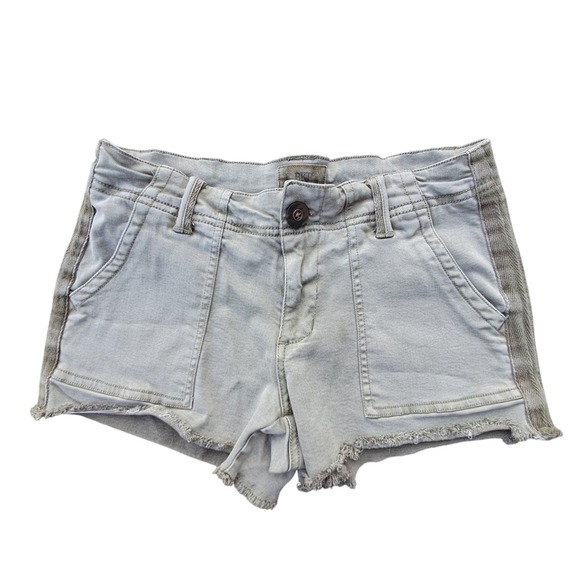BKE Pants - BKE Women's Sage Green Cargo Denim Shorts 24" Waist Frayed Hem Herringbone Trim